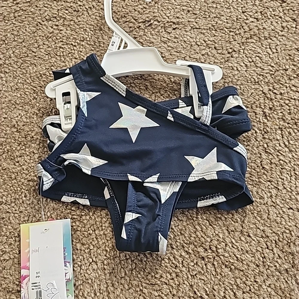 Blue Foil Star Ruffle Bikini 18 Months